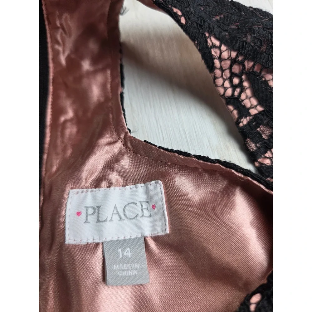 The Childrens Place Girls Black Lace Pink Satin Fit Flare Dress 14 Boho Classic